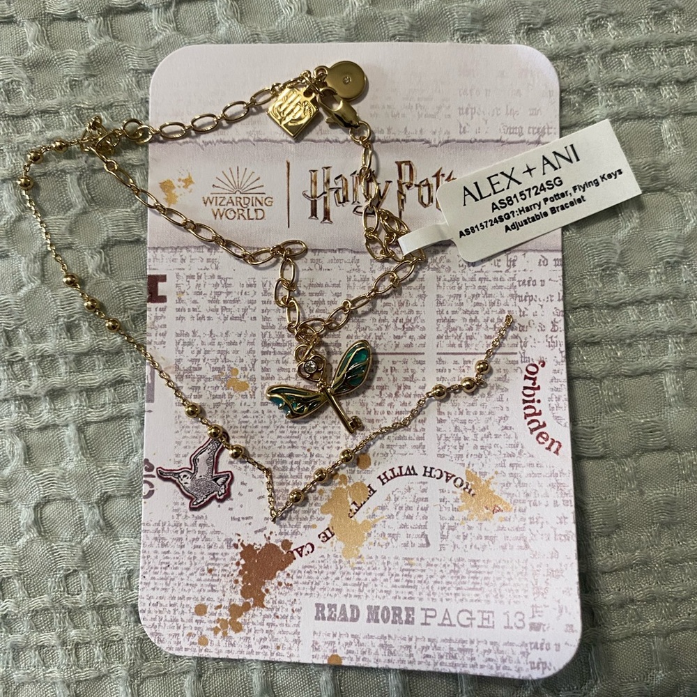 Alex and Ani Gold Key Bracelet with Green Accents